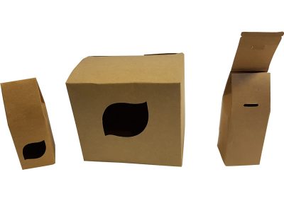 Diecut cartons with auto stripped holes – including small locking hole for small carton.