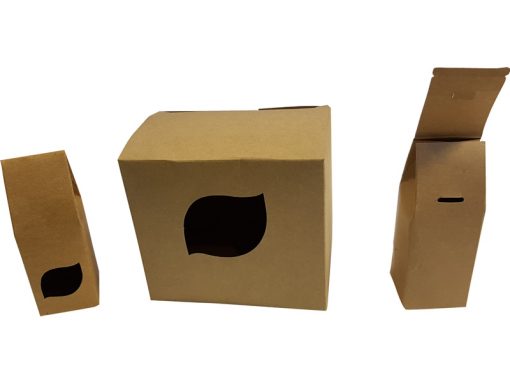 Diecut cartons with auto stripped holes – including small locking hole for small carton.